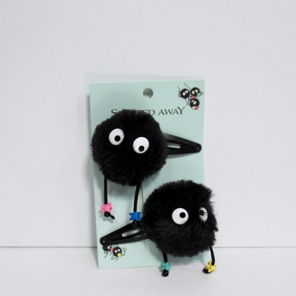 Spirited Away Soot Sprite Poms Fuzzy Hair Clip Set of 2 - Picture 1 of 3